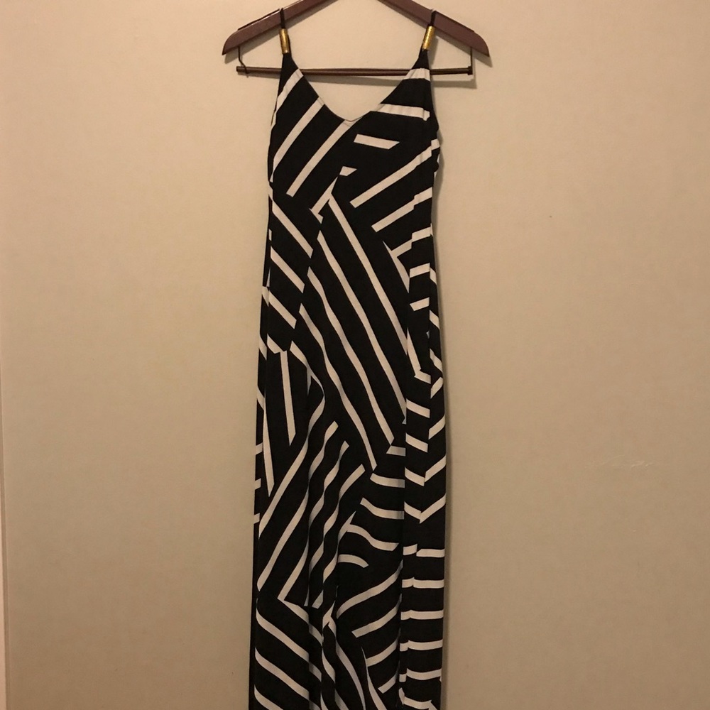 Black & White Striped Maxi Dress New M